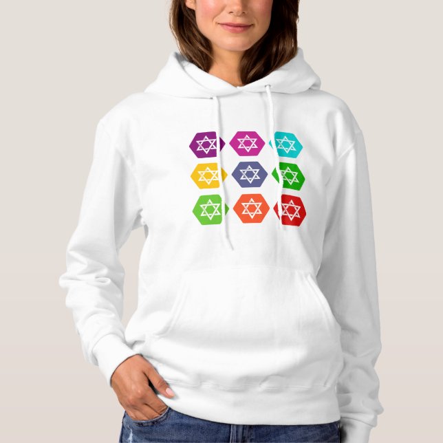 Hoodies - Jüdische Sterne - farbenfrohe Schwulenwo (Vorderseite)