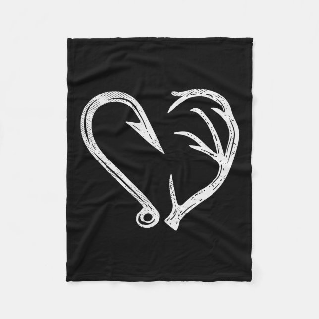 Hook Antler Heart Liebe Fischfang Jagd Hirsche H Fleecedecke (Vorderseite)