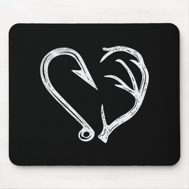 Hook Antler Heart Liebe Fischfang Jagd Hirsche H Mousepad (Vorne)