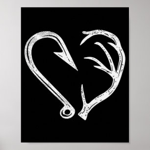 Hook Antler Heart Liebe Fischfang Jagd Hirsche H Poster