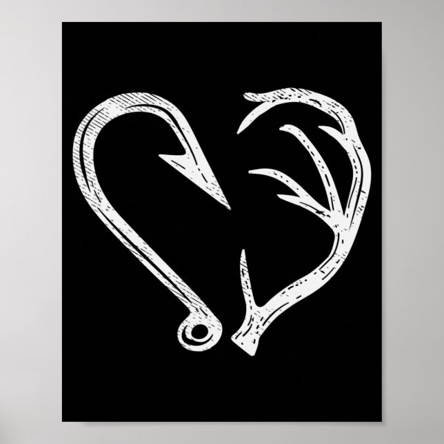 Hook Antler Heart Liebe Fischfang Jagd Hirsche H Poster (Vorne)