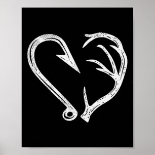 Hook Antler Heart Liebe Fischfang Jagd Hirsche H Poster