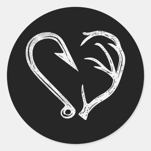 Hook Antler Heart Liebe Fischfang Jagd Hirsche H Runder Aufkleber (Vorderseite)