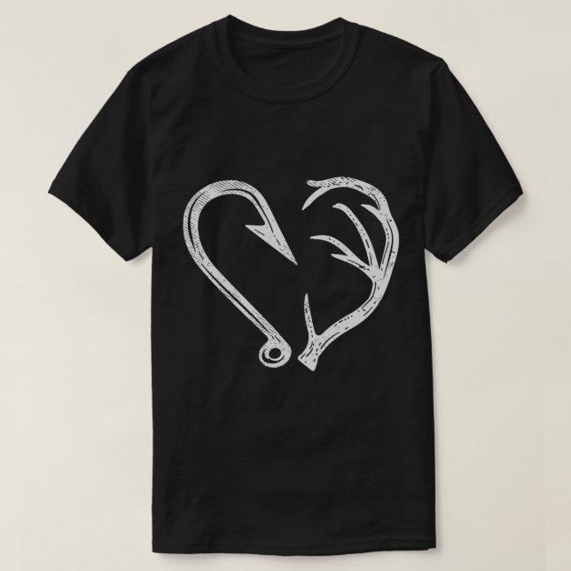Hook Antler Heart Liebe Fischfang Jagd Hirsche H T-Shirt (Design vorne)