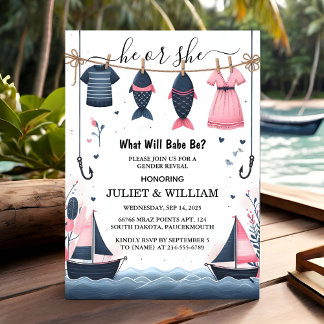 Hook Bait Fun Wood Fish Gender Reveal Einladung