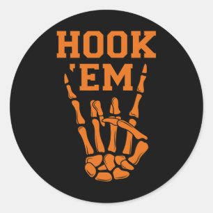 Hook em Skeleton Horns Halloween Runder Aufkleber