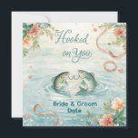 Hook on you for Fishing Lovers Invitation Einladung<br><div class="desc">Celebrate your special day with this charming “Hooked on You” fishing-themed wedding invitation, perfect for couples who love the water and fishing. This elegant watercolor design features two fishes swimming together, heart-shaped bubbles, and a fishing hook with the text “Hooked on You”, all set against a soft, romantic lake background....</div>