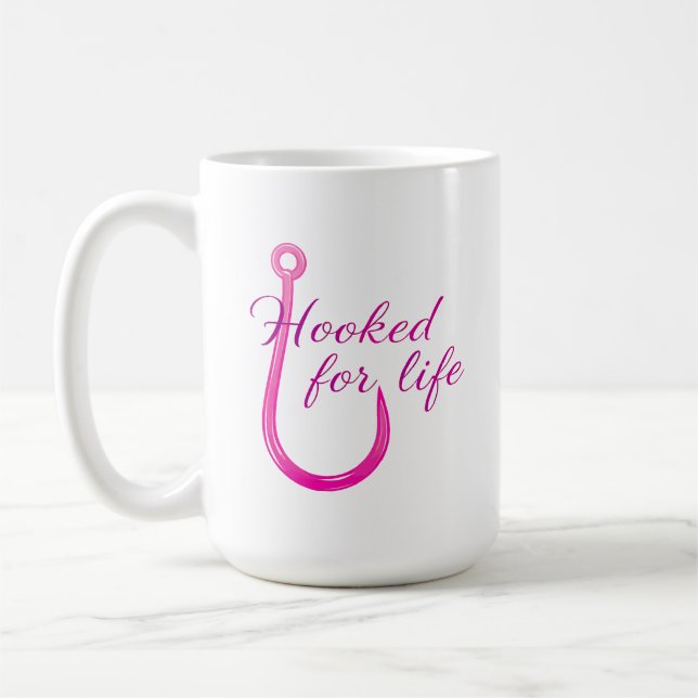 Hooked for Life Pink Fishing Hook Kaffeetasse (Links)
