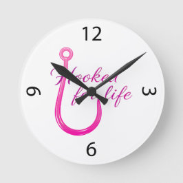 Hooked for Life Pink Fishing Hook Runde Wanduhr