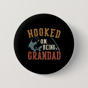 Hooked on be Großvater Vatertag Fischen Großer Button