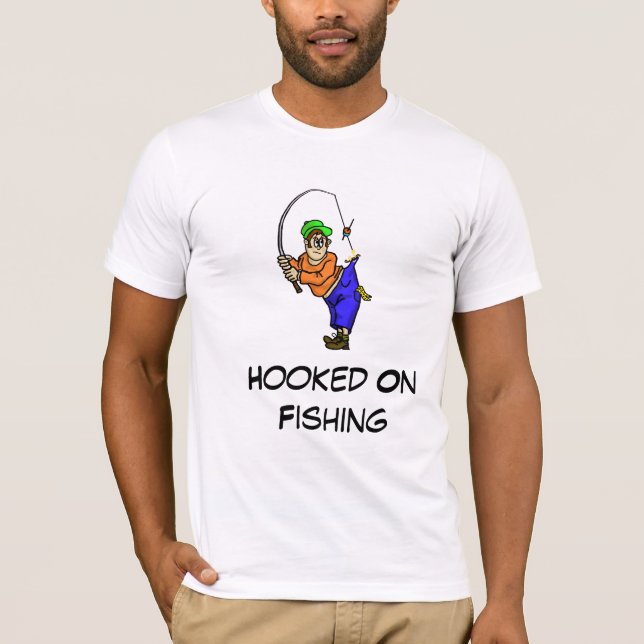 Hooked on Fishing Cartoon T - Shirt (Vorderseite)