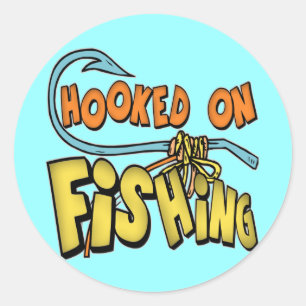 Hooked on Fishing T - Shirt Geschenke Runder Aufkleber