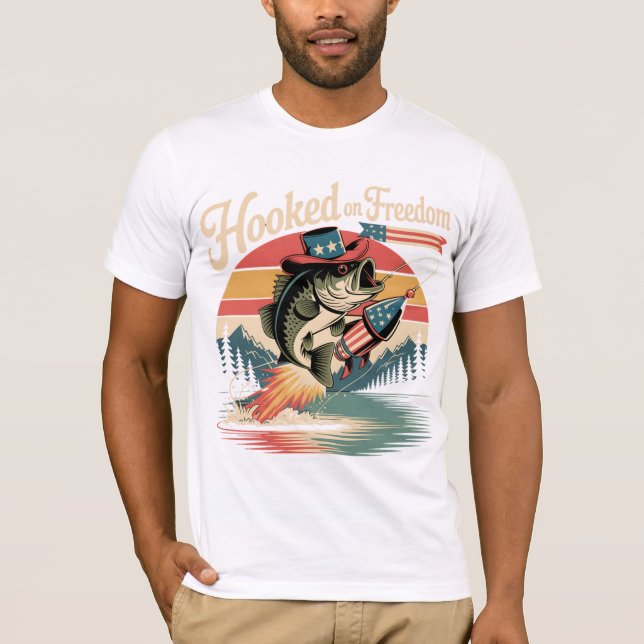 Hooked on Freedom Shirt - Patriotic Fishing (Vorderseite)