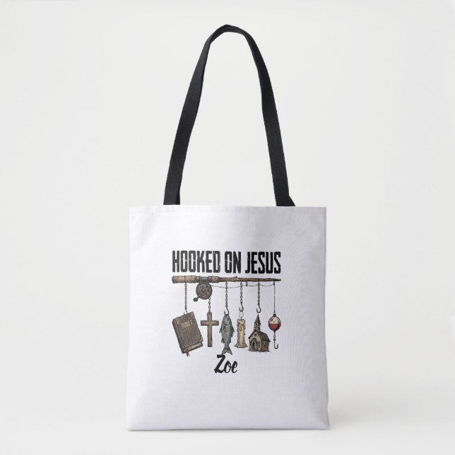 Hooked on Jesus Personalisierte Tragetasche Tasche (Vorderseite)