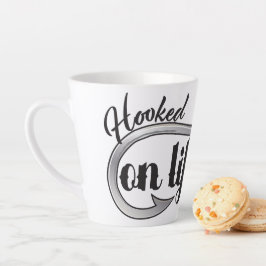 "Hooked On Life" hook illustration, personalize Milchtasse