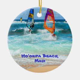 Ho'okipa Beach und Maui Surfboards Keramik Ornament