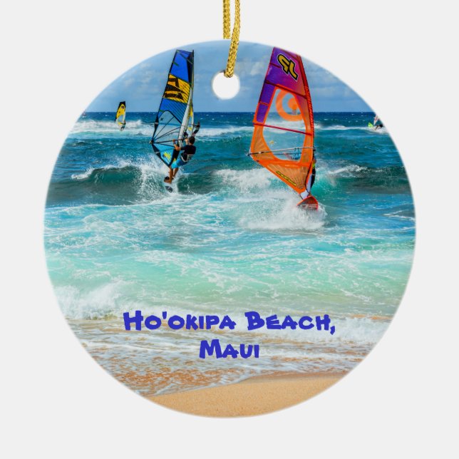 Ho'okipa Beach und Maui Surfboards Keramik Ornament (Vorne)