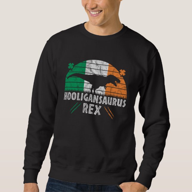 Hooligan Dinosaur   St Patricks Day Irish Flag Sweatshirt (Vorderseite)