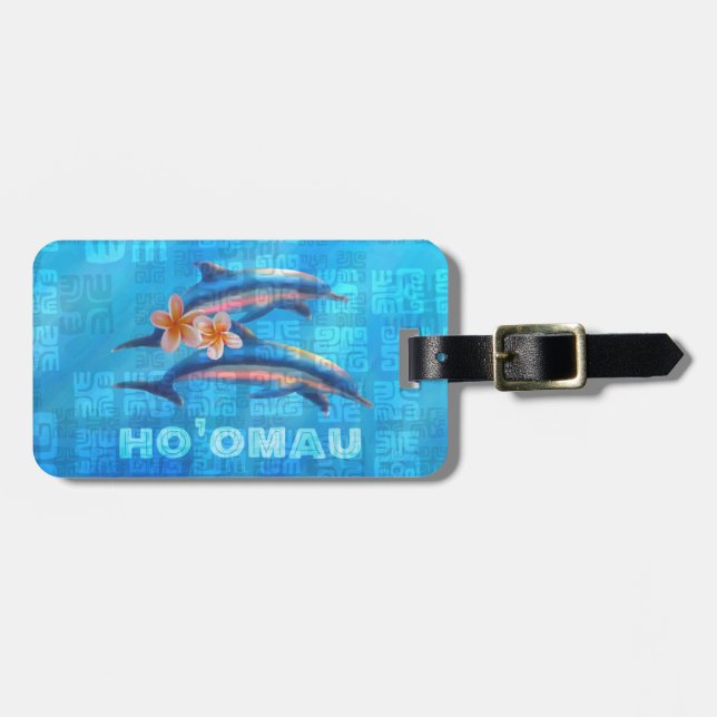 HO'OMAU Hawaiian Delphine Primitive Collage Gepäckanhänger (Vorderseite horizontal)