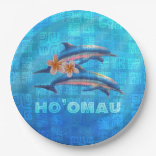 HO'OMAU Hawaiian Delphine Primitive Collage Pappteller
