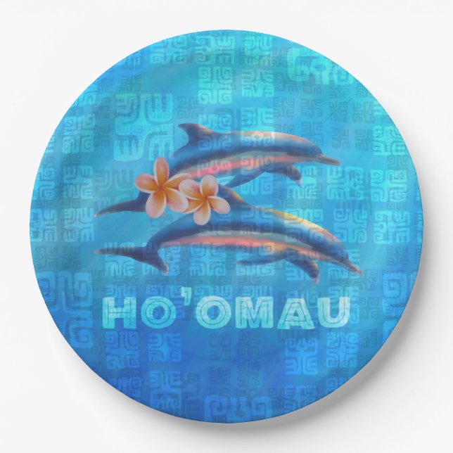 HO'OMAU Hawaiian Delphine Primitive Collage Pappteller (Vorderseite)
