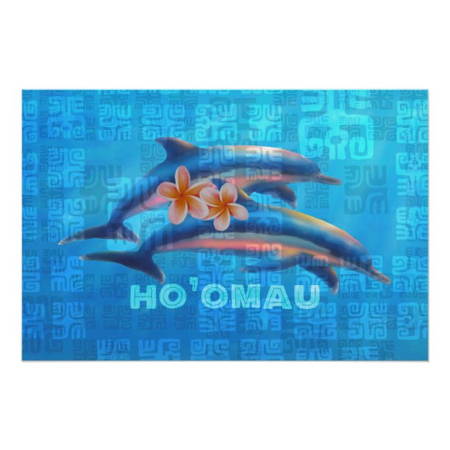 HO'OMAU Hawaiian Delphine Primitive Collage Poster (Vorderseite)