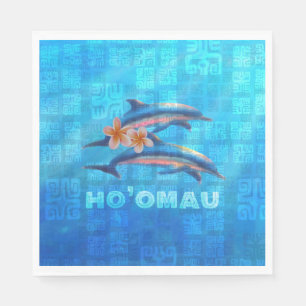HO'OMAU Hawaiian Delphine Primitive Collage Serviette
