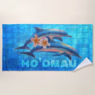 HO'OMAU Hawaiian Delphine Primitive Collage Strandtuch
