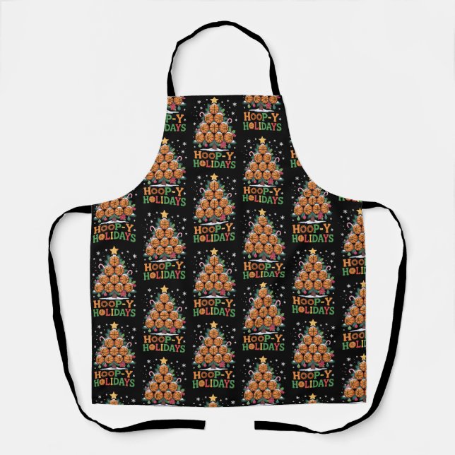 Hoop-y Holidays Basketball Christmas Holiday Sport Schürze (Vorderseite)