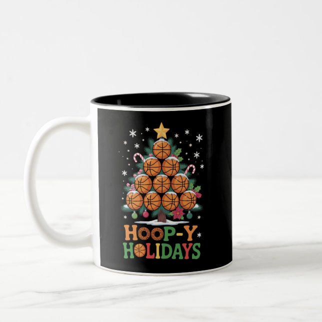 Hoop-y Holidays Basketball Christmas Holiday Sport Zweifarbige Tasse (Links)