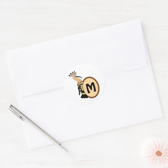 Hoopoe Whimsical Bird Monogram Runder Aufkleber (Umschlag)