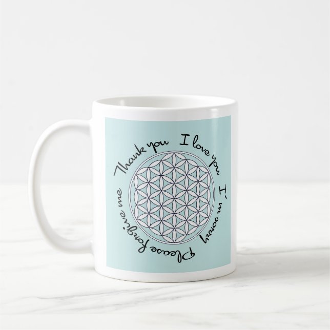 Ho'oponopono & Blume des Lebens Kaffeetasse (Links)