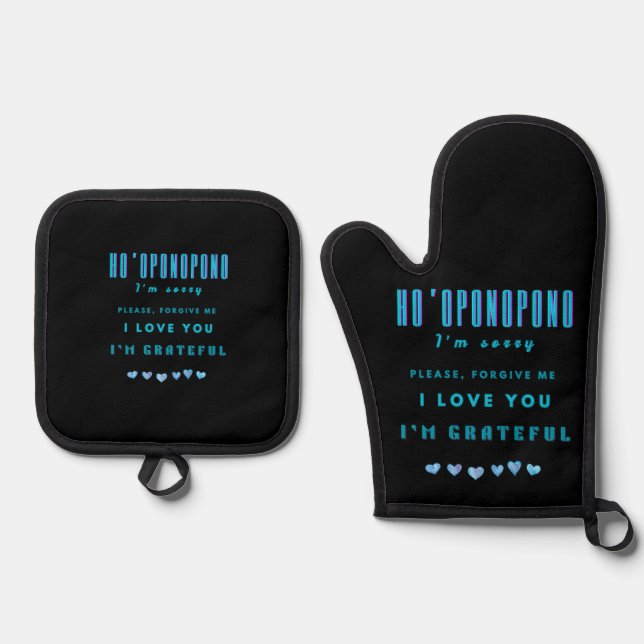 Ho'oponopono Healing Mantra - Light Blue Spiritual Ofenhandschuh & Topflappen-Set (Vorderseite)