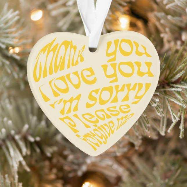 Ho'oponopono Herz-geformt Text gelb Ornament (Baum)