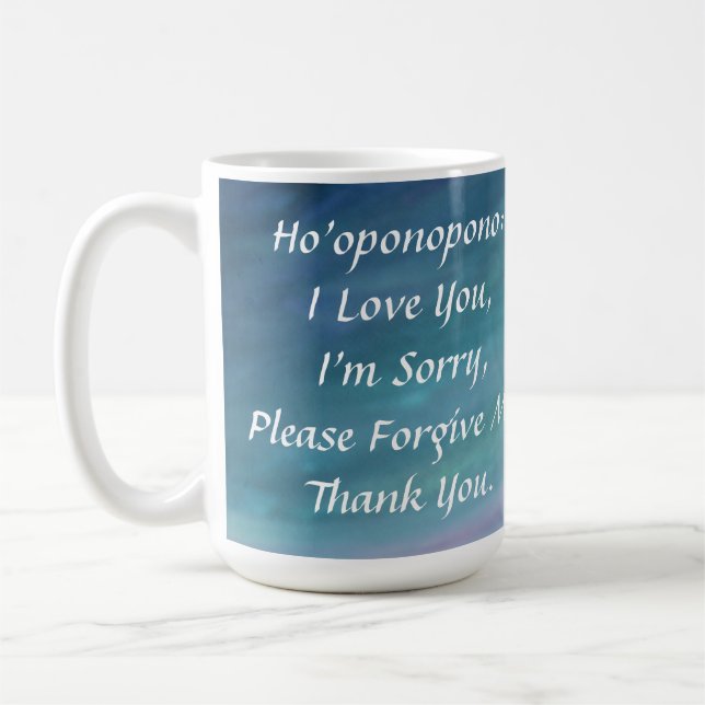 Ho'oponopono I Liebe You Blue Mandala Green Gebet Kaffeetasse (Links)