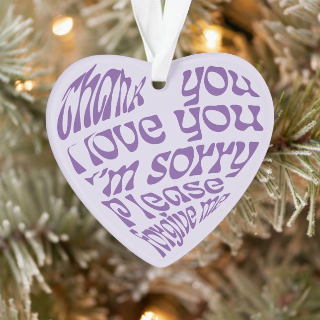 Ho'oponopono Lila herzförmiger Text Ornament (Baum)