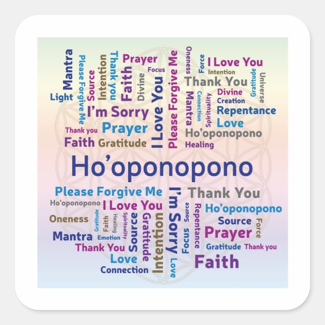 Ho'oponopono Word Cloud - Mantra - Selbstständige  Quadratischer Aufkleber (Vorderseite)