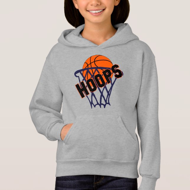 Hoops Basketball & Net Girls Hoodie (Vorderseite)