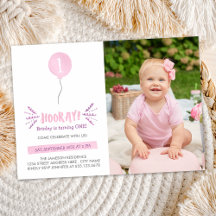 Hooray | Foto Birthday Party Einladung | Pink