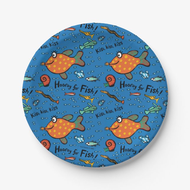 Hooray für Fisch-Muster Pappteller (Vorderseite)