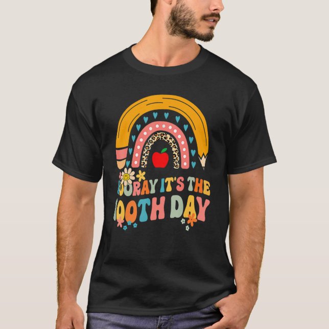 Hooray It's The 100th Day Groovy Rainbow 100 Days  T-Shirt (Vorderseite)