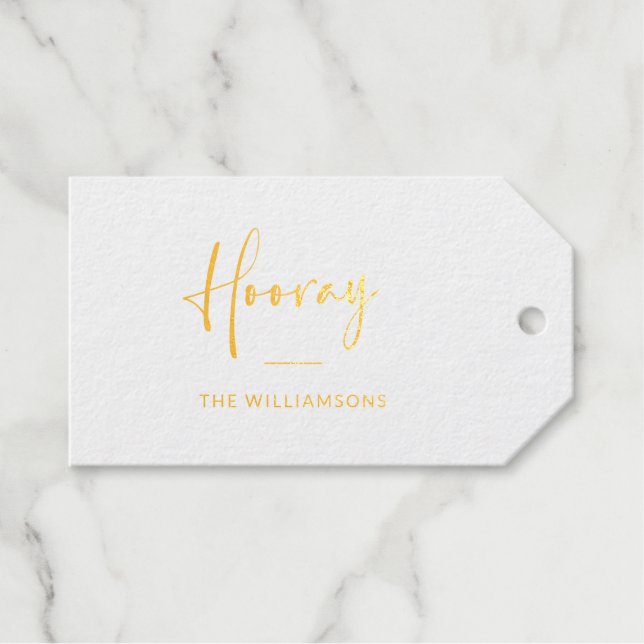 Hooray | Minimalistische Kalligrafie Mit Monogramm Geschenkanhänger (Vorderseite (Horizontal))