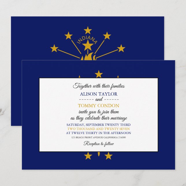 Hoosier Flag, Flagge von Indiana Wedding Einladung (Vorne/Hinten)