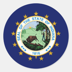 Hoosier Flag & Siegel, Flagge von Indiana Runder Aufkleber
