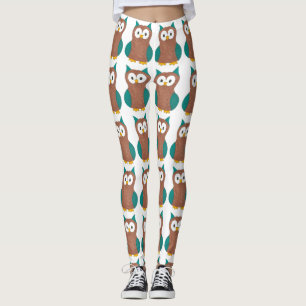 Hoot Bird Cartoon Owl Animal Print Blue Brown Owel Leggings