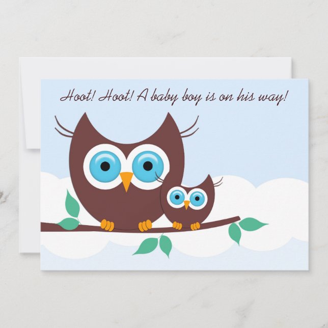 Hoot! Hoot! Ein kleiner Junge ist unterwegs! Einladung (Vorderseite)