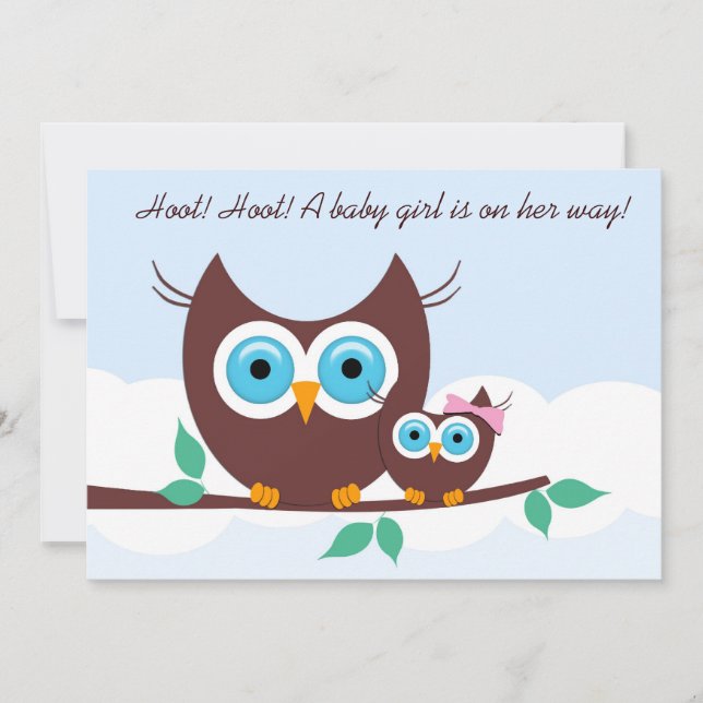 Hoot! Hoot! Ein kleines Mädchen ist unterwegs! Einladung (Vorderseite)