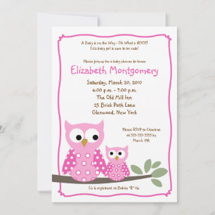 HOOT OWLS PINK Girl Baby Dusche 12x18 Einladung