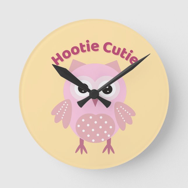 Hootie Süße Rosa Eule Wanduhr (Vorderseite)