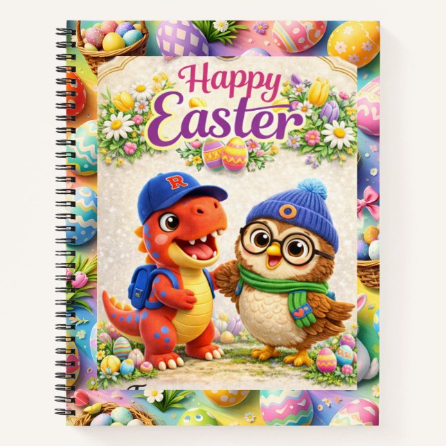 Hoots egg straw special day whimsical happy Easter Notizbuch (Vorderseite)